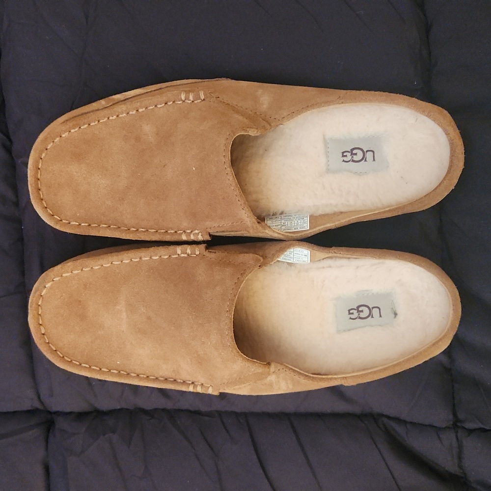 UGG SUEDE SHEARLING SLIP ON SLIPPERS CHESTNUT BROWN- SIZE USA 10